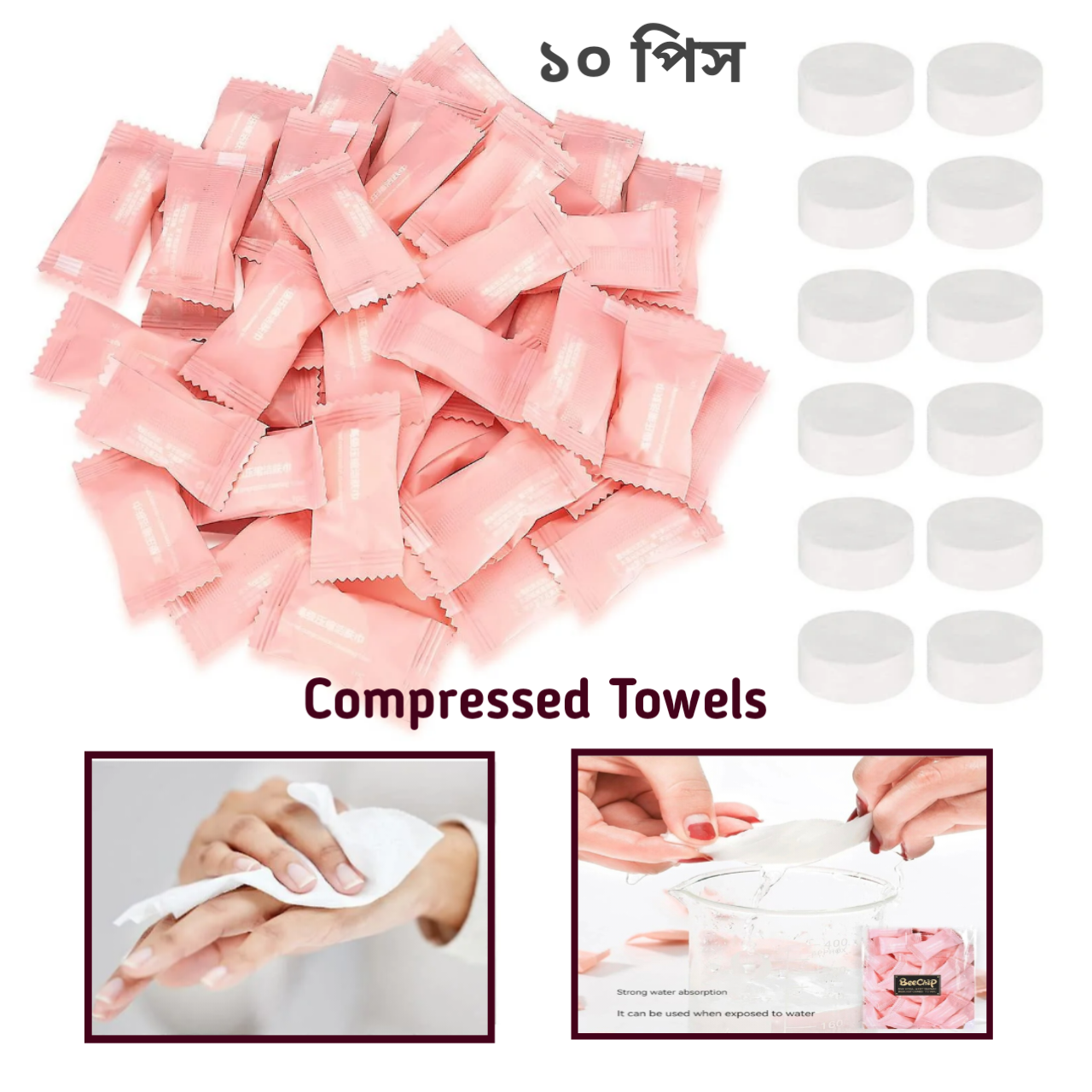 10 PCS Compressed Towels Travel In Compressed Bag Suitable For Sensitive Skin Cotton Cleansing Towel